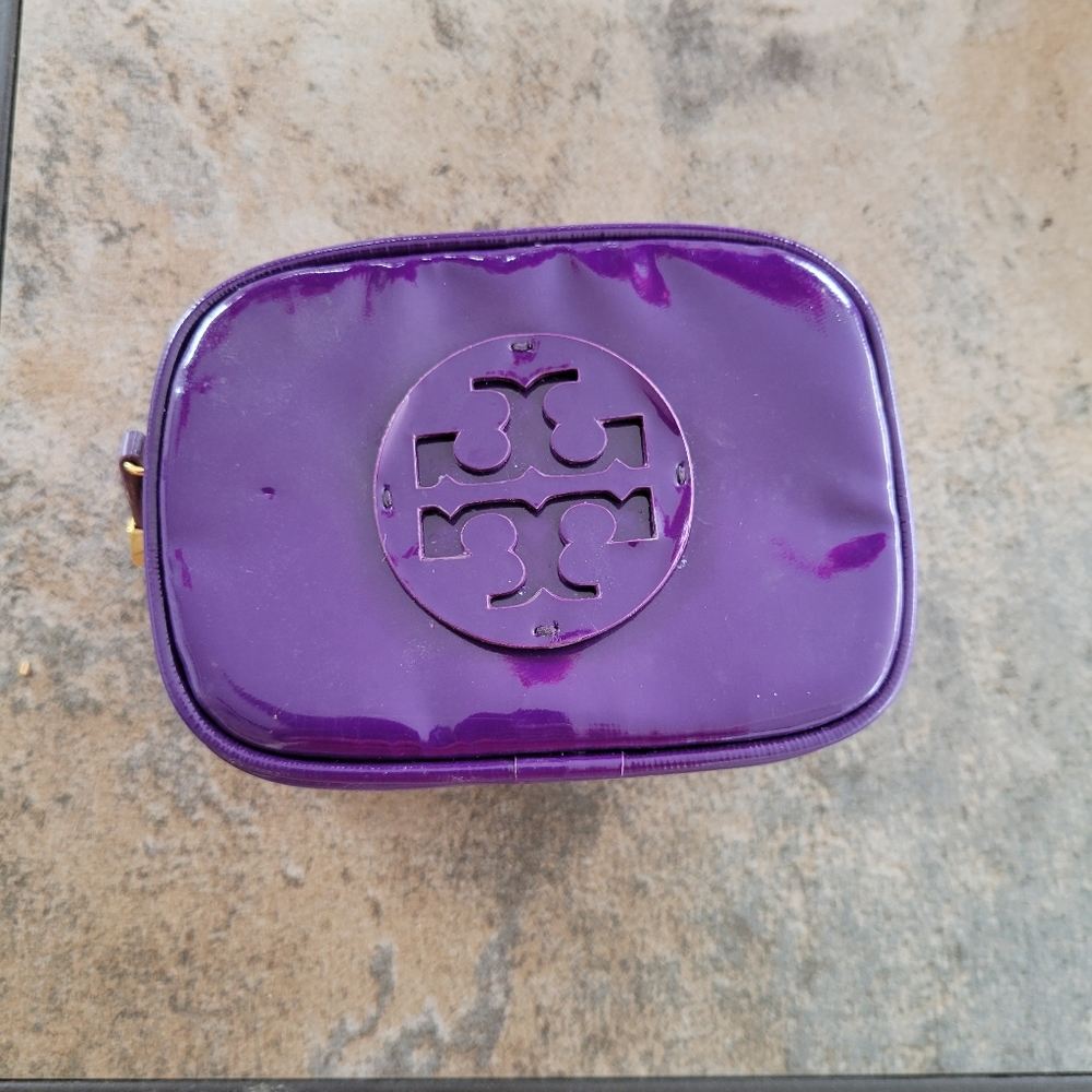 Tory Burch Purple Stacked Patent Leather Cosmetic Bag